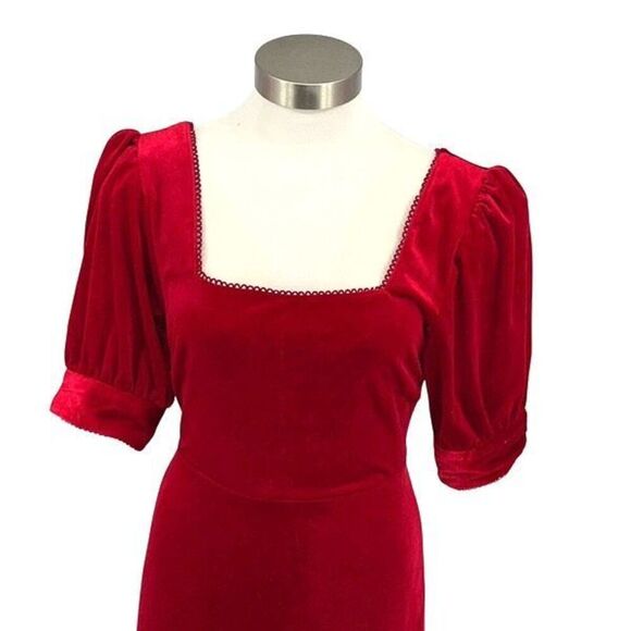 Rachel Parcell Puff Sleeve Peplum Skirt Midi Dress Red Velvet Size Small NWT - Picture 4 of 14